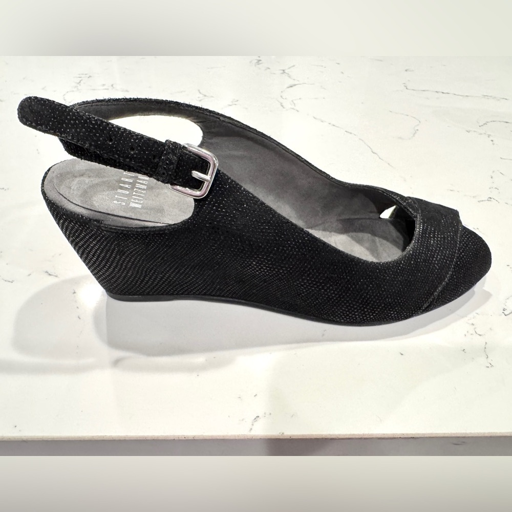 Stuart Weitzman Black Genuine Suede Slingback Wedge Sandals Women’s Size 7 NWOT